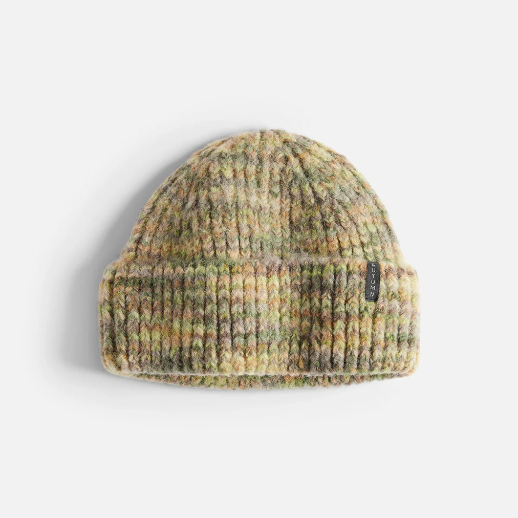 AUTUMN MARBLE KNIT GREEN BEANIE