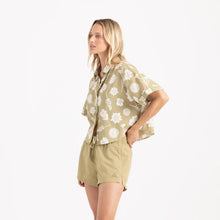 Load image into Gallery viewer, ROARK BLESS UP CROPPED SHORT SLEEVE DUSTY OLIVE BUTTON DOWN WOMENS SHIRT
