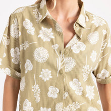 Load image into Gallery viewer, ROARK BLESS UP CROPPED SHORT SLEEVE DUSTY OLIVE BUTTON DOWN WOMENS SHIRT
